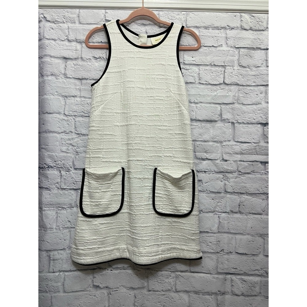 Maeve Patch Pockets Mini Dress White And Black Size S Retro Textured Minimalist